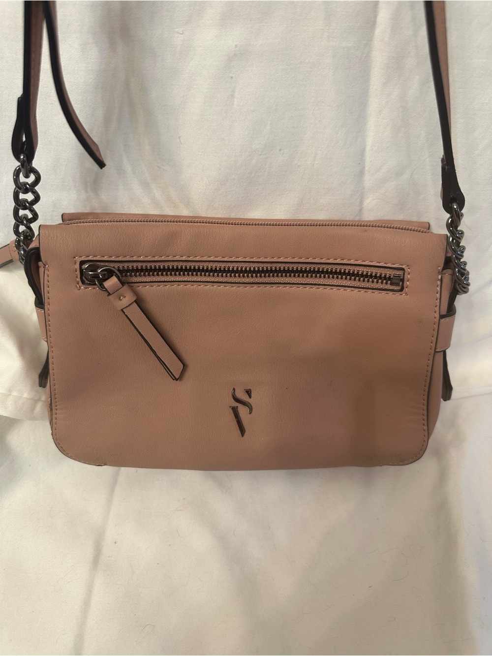 Simply Vera Blush PU Leather Crossbody with Chain Strap